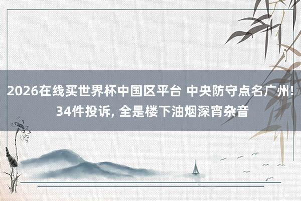 2026在线买世界杯中国区平台 中央防守点名广州! 34件投诉， 全是楼下油烟深宵杂音