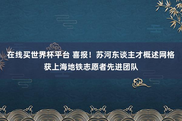 在线买世界杯平台 喜报！苏河东谈主才概述网格获上海地铁志愿者先进团队