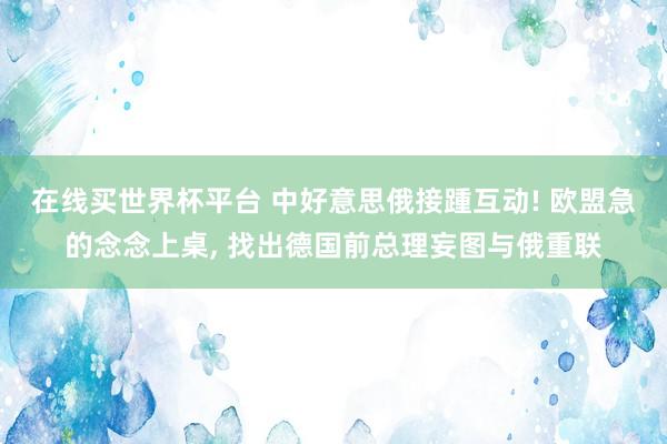 在线买世界杯平台 中好意思俄接踵互动! 欧盟急的念念上桌， 找出德国前总理妄图与俄重联