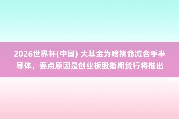 2026世界杯(中国) 大基金为啥拚命减合手半导体，要点原因是创业板股指期货行将推出